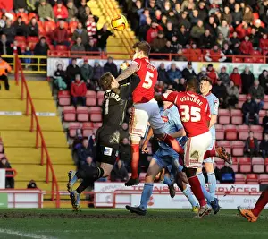 Framed Print : Aden Flint Heads the Ball for Bristol City Against Tranmere Rovers, Sky Bet League One, 2014