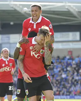 Chesterfield Prints: Aden Flint, Kieran Agard, and James Tavernier Celebrate Goal for Bristol City against Chesterfield