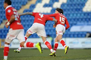 Colchester United V Bristol City Prints: Aden Flint and Luke Freeman Celebrate for Bristol City in Colchester United Match