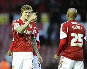 Bristol City V Carlisle United Prints: Aden Flint and Marvin Elliott's Jubilant Moment: Bristol City's Victory over Carlisle United (01-02-2014)