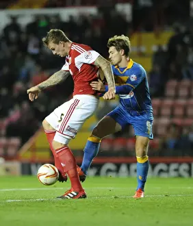 Bristol City V Shrewsbury Town Prints: Aden Flint Shields Ball from Tom Bradshaw in Bristol City vs Shrewsbury Town Football Match