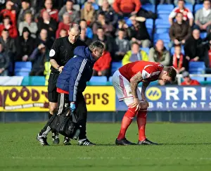 Shrewsbury Town V Bristol City Prints: Aden Flint Substitution: Bristol City's Defender Leaves the Field with a Knee Injury During Shrewsbury Town Match