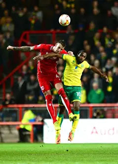 Bristol City V Norwich City Prints: Aden Flint vs. Cameron Jerome: Heading Battle at Ashton Gate - Bristol City vs