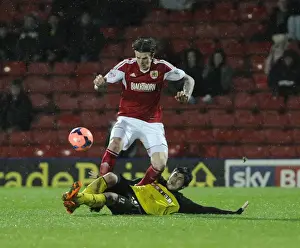 Watford V Bristol City Replay Prints: Aden Flint vs Fernando Forestieri: Intense Moment from Watford vs Bristol City FA Cup Replay