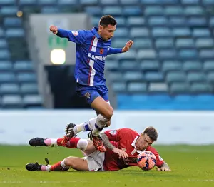 Gillingham V Bristol City Prints: Aden Flint vs Joe Martin: Intense Clash in Gillingham v Bristol City FA Cup Match