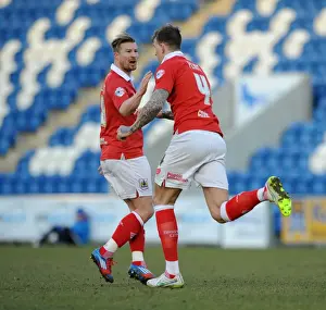 Colchester United V Bristol City Prints: Aden Flint and Wade Elliott Celebrate Goal for Bristol City against Colchester United