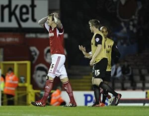 Images Dated 26th November 2013: Aden Flint's Disappointment: Wide Miss for Bristol City Against Leyton Orient