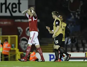 Bristol City V Leyton Orient Prints: Aden Flint's Disappointment: Wide Miss for Bristol City Against Leyton Orient