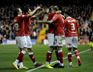 Bristol City V Bradford Prints: Aden Flint's Double: Celebration with Team Mates - Bristol City vs Bradford City, 2014