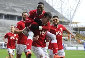 Images Dated 13th February 2016: Aden Flint's Double Joy: First Goal and Team Celebration vs. Ipswich Town at Ashton Gate