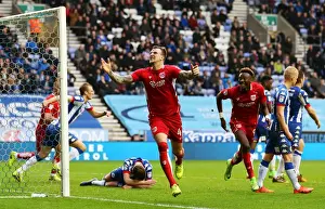 Wigan Athletic V Bristol City Prints: Aden Flint's Euphoric Goal: Bristol City Takes the Lead over Wigan Athletic in Sky Bet Championship (March 11)
