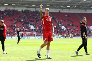 Images Dated 7th May 2017: Aden Flint's Thumbs-Up: Celebrating Victory with the Fans (Bristol City vs Birmingham City, 2017)