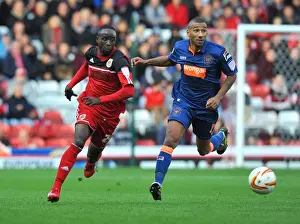 Adomah Outmaneuvers Grandin: Intense Moment from Bristol City vs. Blackpool Championship Match, 17th November 2012