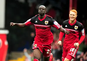 Bristol City V Blackburn Rovers Prints: Adomah and Taylor: Celebrating a Championship Goal for Bristol City (2012)
