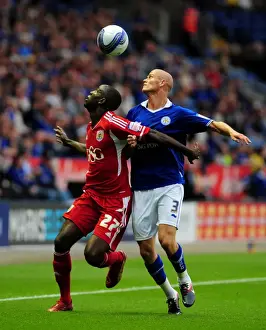 Leicester City V Bristol City Prints: Adomah vs. Konchesky: Intense Battle for the Ball in Leicester City vs
