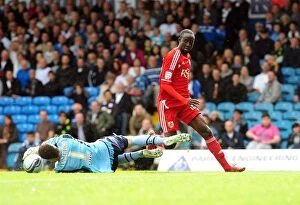 Images Dated 17th September 2011: Adomah vs. Lonergan: Thrilling Save – Leeds United vs. Bristol City, League Cup (16/09/2011)