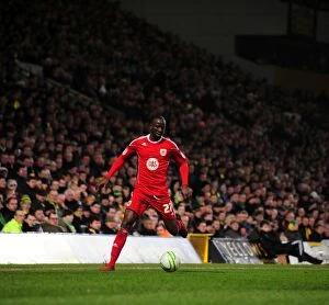 Images Dated 14th March 2011: Adomah's Determination: Norwich City vs. Bristol City, Championship Clash, 14-03-2011