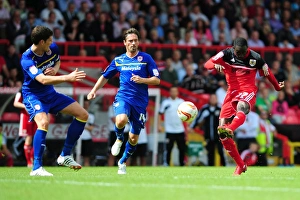 Framed Print : Adomah's Shot at Ashton Gate: Bristol City vs. Cardiff City Championship Clash, 2012