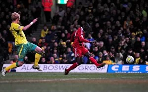 Images Dated 14th March 2011: Adomah's Shot Saved by Ruddy: Norwich City vs. Bristol City, Championship 2011