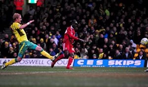 Images Dated 14th March 2011: Adomah's Shot Stopped by Ruddy: Norwich City vs. Bristol City, Championship 2011