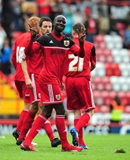 Images Dated 4th August 2012: Adomah's Thriller: Albert Celebrates Goal in Carey's Testimonial (August 4)
