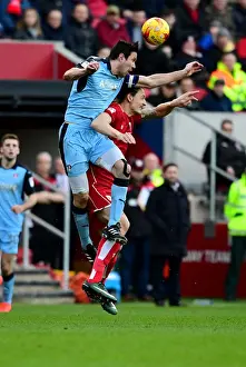 Framed Print : Aerial Clash: Milan Djuric vs. Richard Wood in Bristol City vs. Rotherham United