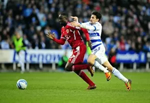Images Dated 28th January 2012: Albert Adomah Fouled by Jem Karacan in Championship Clash between Reading
