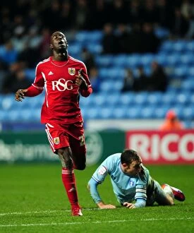 Coventry City v Bristol City Collection: Albert Adomah's Disbelief as Coventry City Goal Narrowly Misses - Coventry City vs