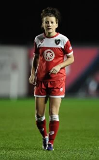 Images Dated 13th November 2014: Angharad James of Bristol City FC Faces Off Against FC Barcelona in Women's Champions League at