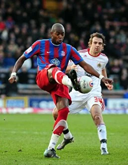 Images Dated 22nd January 2011: Anthony Gardner Clears Ball for Crystal Palace Against Bristol City, Championship Match
