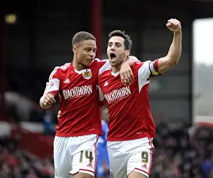 Bristol City V Gillingham Prints: Baldock and Reid's Thrilling Goal Celebration: A Moment to Remember for Bristol City (2014)