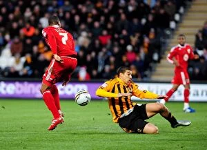Hull City v Bristol City Collection: Battling for Championship Supremacy: Marvin Elliott vs. James Harper (18/12/2010)