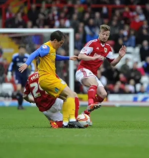 Bristol City V Preston North End Prints: Battling Midfielders: Wade Elliott vs Neil Kilkenny in Bristol City vs Preston North End (05/04/2014)