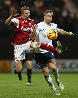 Preston North End V Bristol City Prints: Battling Midfielders: Wagstaff vs Byrom - Preston North End vs Bristol City Clash