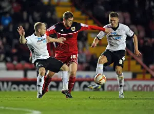Bristol City V Derby County Prints: Battling for Supremacy: Davies vs Hendrick & Roberts in Bristol City vs Derby County Championship Clash