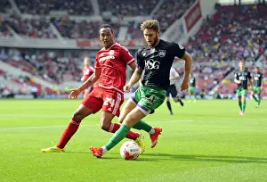 Middlesbrough V Bristol City Prints: Battling for Supremacy: Wes Burns vs Emilio Nsue in Middlesbrough vs Bristol City Championship Clash