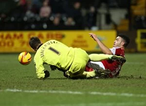 Images Dated 21st December 2013: Bialkowski Denies Williams Goal Attempt: Notts County vs. Bristol City, 2013