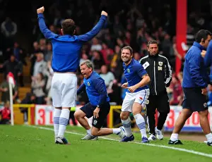 Blackburn Rovers David Dunn Celebrates Championship Win with Backroom Staff at Ashton Gate Stadium