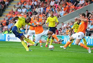 Blackpool V Bristol City Prints: Blackpool vs. Bristol City: Marvin Elliott's Shot Blocked by Ian Evatt - League Cup