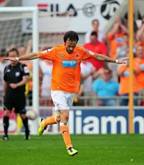 Images Dated 1st October 2011: Blackpool's Bogdanovic Celebrates Upset Over Bristol City in League Cup, 1st October 2011