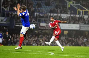 Portsmouth V Bristol City Prints: Blocked Shot: Danny Rose vs. Liam Lawrence in Portsmouth vs