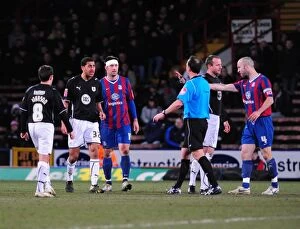 Crystal Palace V Bristol City Collection: Bloody Clash: Nyatanga Protest against Referee Russell over Lee's Elbow at Selhurst Park