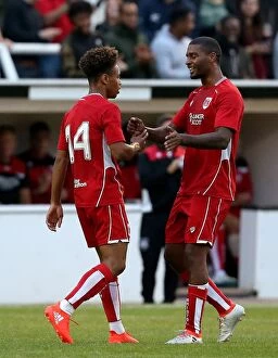 Images Dated 26th July 2016: Bobby Reid and Mark Little Celebrate Goal: Bristol City's Pre-season Victory over Bath City (2016)