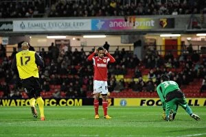 Images Dated 14th January 2014: Bobby Reid's Reaction After Saving Shot in FA Cup: Watford vs. Bristol City Replay