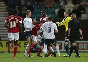 Images Dated 30th November 2013: Brawl at Deepdale: Gallagher and Osborne Ejected in Intense Preston North End vs. Bristol City Clash