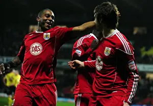 Brett Pitman and Marvin Elliott: Celebrating the Winning Goals for Bristol City against Watford, 2011 (Championship Football Match)