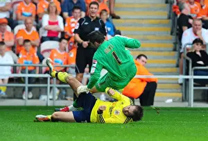 Blackpool V Bristol City Prints: Brett Pitman vs. Matthew Gilks: Clash in League Cup Match between Blackpool and Bristol City - 01/10/2011