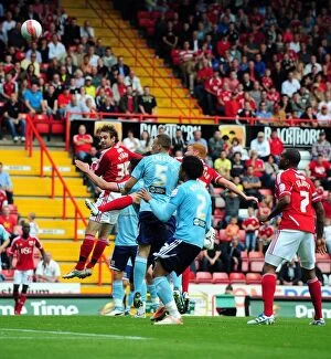 Bristol City v Hull City Collection: Brett Pitman's Head-Turning Goal Attempt: Bristol City vs Hull City, Championship 2011