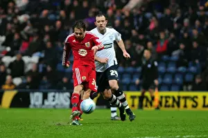 Preston V Bristol City Prints: Brett Pitman's Shot for Goal: Preston v Bristol City Championship Clash at Deepdale Stadium (05/02/2011)