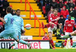 Bristol City V Coventry City Prints: Brett Pitman's Thwarted Goal: Bristol City vs Coventry City, 9th April 2012